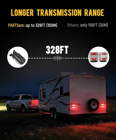 Partsam Wireless Trailer Light Kit 328FT Magnetic LED Square Portable Stop Turn Tail Lamp w/Strobe Function 7-Pin Plug Rechargeable 12-24V for Towing Trailers Trucks RVs Tractors in Kuwait