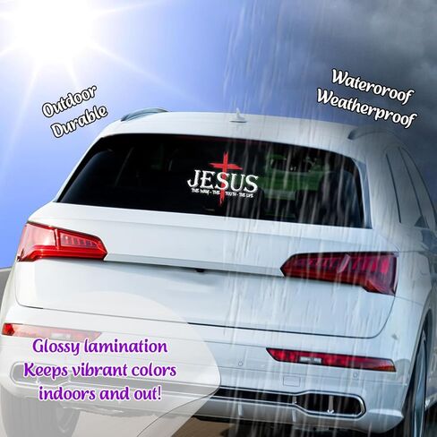 Premium Jesus Cross Car Decal – “The Way The Truth The Life" Christian Vinyl Window Sticker, Religious Faith Jesus Car Sticker for Truck, SUV, or Rear Window (Size 6.2 x 4.7 inches) in Saudi Arabia