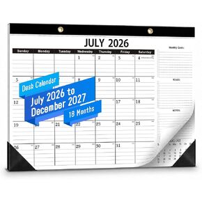 2026-2027 Desk Calendar - 17" x 12" Monthly Academic Wall Calendar, July 2026 - Dec 2027, 18 Months Planner with Golden Hanging Holes, 120g Bleed-Resistant Paper for Teachers, Students & Office in Saudi Arabia