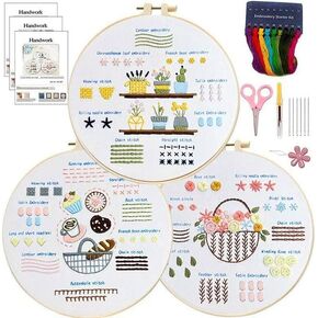 QIZUOLIFE 3 Pack Embroidery Kit for Adults Beginners, Pre‑Stamped Potted Plant Flower Basket Needlepoint Set, DIY Needlework Supplies with Step‑by‑Step Video Tutorials, Handmade Craft Gift Home Decor in Saudi Arabia