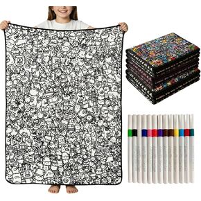 yrcvejun Coloring Blanket for Adults: Creative Coloring Set with a 55 * 40 inch Colorable Blanket and 24 Color Watercolor Pens, Perfect for Fun Art Activities - Blankets You Can Color with Markers in Saudi Arabia