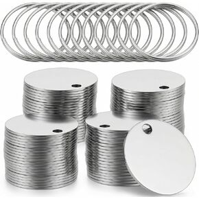 Afcabakila 100 Pcs Metal Tags for Engraving, 1.2 Inch Stainless Steel Dog Tags Blank with Hole, Polished Round Metal Engraving Blanks for Jewelry Making & Keychains, Silver in Saudi Arabia