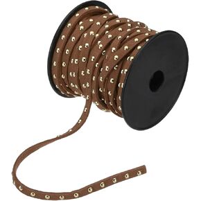 20 Yards 1/5 Inch Brown Studded Faux Suede Cords, 5MM Wide Flat Vegan Leather Lace Strips with Gold Rivets for Jewelry Making, Bracelet Crafting, DIY Fashion Accessories & Home Decor in Saudi Arabia