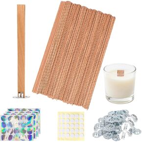 100 Pcs Cherry Wood Candle Wicks - Long-Lasting Flame, Stand & Glue Dot, DIY Candle Making Kit (Warning Label Included) in Saudi Arabia