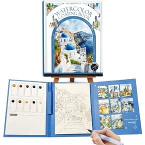 2026 Breathly Stress Relief Watercolor Books Painting Kit, All-in-One DIY Watercolor Art Kit, Paint-with-Water Portable Painting Art Book with 12-Color Pigment Dot Card & Water Brush Pen, Tri-Fold Pocket Painting Set, Relaxing Creative Kit for Beginners & in Saudi Arabia