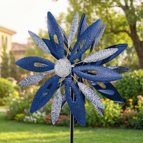 SIHANM Wind Spinners Outdoor for Yard Garden - 84 Inch Metal Large Windmill Kinetic Sculptures Dual Directional 360° Swivel Windmill, Outside Lawn Backyard Patio Art Decor Gifts (Blue&Silver) in Saudi Arabia