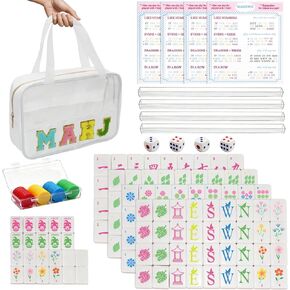 Mini Mahjong Set, American Mahjong Game Set Include 166 Premium Tiles (1.2’’), 1 Bag, 100 Chips, 4 Tile Rulers, 4 Dice, 5 Instruction Manuals, Portable Travel Mahjong Set for Adults & Beginners in Saudi Arabia