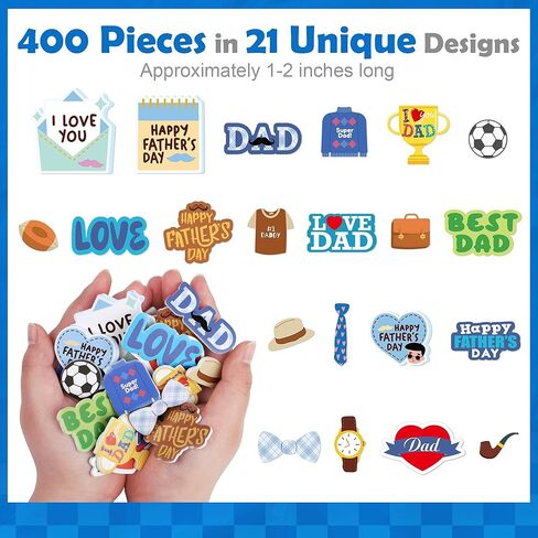 Fovths 400 Pieces Father's Day Foam Stickers, DIY Craft Decorations Party Supplies, Heart Envelope Football Beard Tie Adhesive Craft Stickers for Scrapbooks Bottles Father's Day DIY Gift Cards Crafts in Kuwait