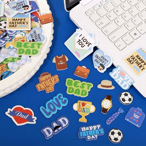 Fovths 400 Pieces Father's Day Foam Stickers, DIY Craft Decorations Party Supplies, Heart Envelope Football Beard Tie Adhesive Craft Stickers for Scrapbooks Bottles Father's Day DIY Gift Cards Crafts in Kuwait