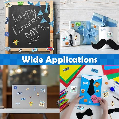 Fovths 400 Pieces Father's Day Foam Stickers, DIY Craft Decorations Party Supplies, Heart Envelope Football Beard Tie Adhesive Craft Stickers for Scrapbooks Bottles Father's Day DIY Gift Cards Crafts in Kuwait
