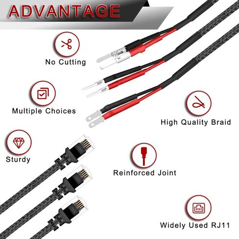 16.5 inch Radar Detector Hardwire Power Cord Mirror Plug Wire Tap Kit for Escort for Valentine One for Uniden for Beltronics with Braided Inline Fuse Mount RJ11 with Heat Shrink Tubing in Kuwait