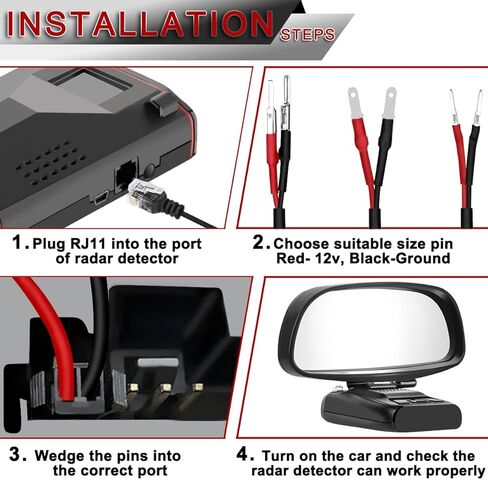 16.5 inch Radar Detector Hardwire Power Cord Mirror Plug Wire Tap Kit for Escort for Valentine One for Uniden for Beltronics with Braided Inline Fuse Mount RJ11 with Heat Shrink Tubing in Kuwait