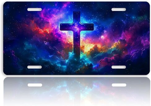 Jesus Cross Front License Plate for Women Galaxy Nebula Cosmic Car Vanity Plates Decorative Aluminum Metal Cute Novelty License Plate for Men 6x12 Inch (4 Holes) in Saudi Arabia