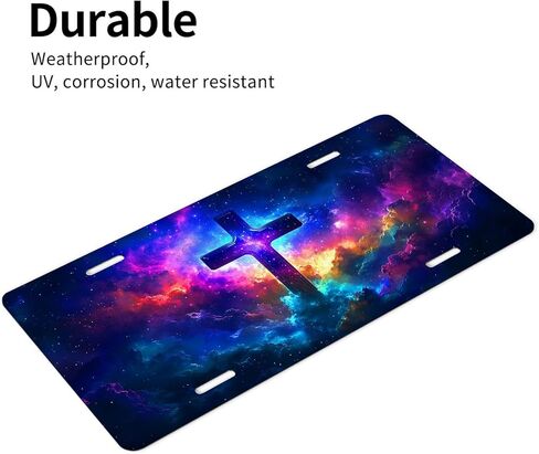Jesus Cross Front License Plate for Women Galaxy Nebula Cosmic Car Vanity Plates Decorative Aluminum Metal Cute Novelty License Plate for Men 6x12 Inch (4 Holes) in Saudi Arabia