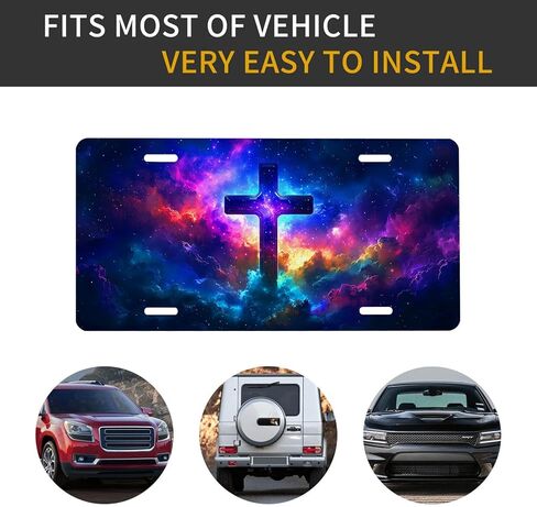 Jesus Cross Front License Plate for Women Galaxy Nebula Cosmic Car Vanity Plates Decorative Aluminum Metal Cute Novelty License Plate for Men 6x12 Inch (4 Holes) in Saudi Arabia