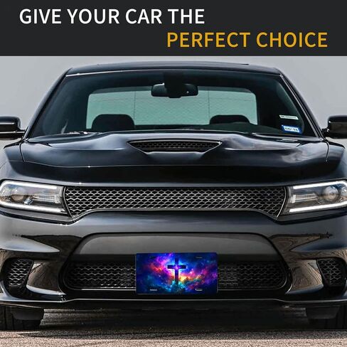 Jesus Cross Front License Plate for Women Galaxy Nebula Cosmic Car Vanity Plates Decorative Aluminum Metal Cute Novelty License Plate for Men 6x12 Inch (4 Holes) in Saudi Arabia