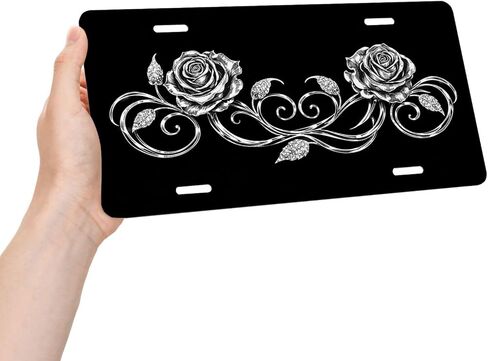 Rose Front License Plate for Men Vintage Silver Floral Gothic Vine Car Vanity Plates Decorative Aluminum Metal Cute Novelty License Plate for Women 6x12 Inch (4 Holes) in Saudi Arabia