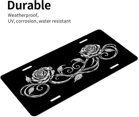 Rose Front License Plate for Men Vintage Silver Floral Gothic Vine Car Vanity Plates Decorative Aluminum Metal Cute Novelty License Plate for Women 6x12 Inch (4 Holes) in Saudi Arabia