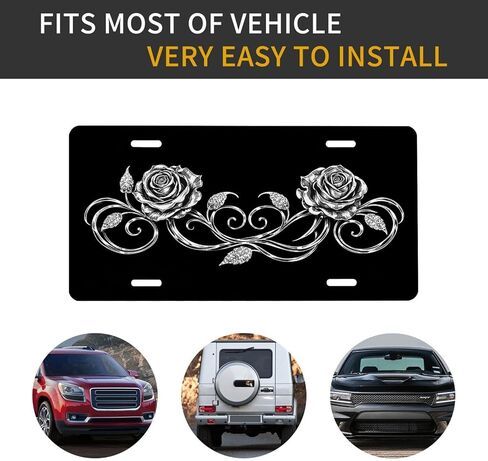 Rose Front License Plate for Men Vintage Silver Floral Gothic Vine Car Vanity Plates Decorative Aluminum Metal Cute Novelty License Plate for Women 6x12 Inch (4 Holes) in Saudi Arabia