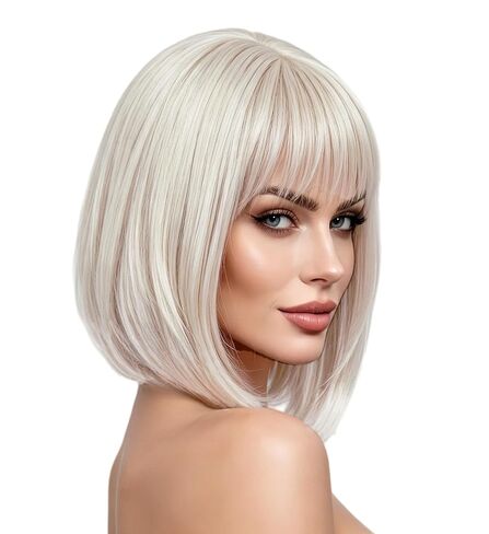 Rugelyss Short Strawberry Blonde Bob Wigs for Women Shoulder Length Straight Highlight Synthetic Hair Wigs with Bangs in Saudi Arabia