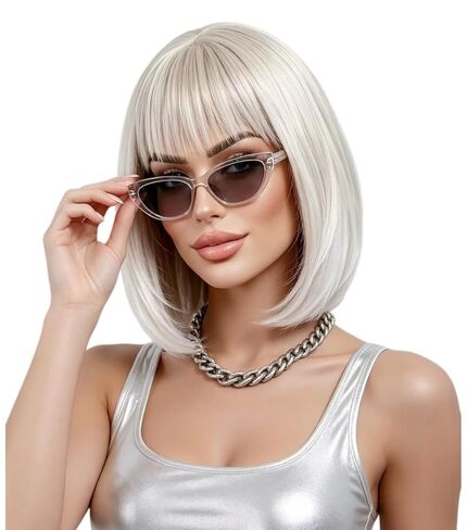 Rugelyss Short Strawberry Blonde Bob Wigs for Women Shoulder Length Straight Highlight Synthetic Hair Wigs with Bangs in Saudi Arabia
