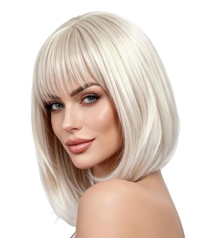 Rugelyss Short Strawberry Blonde Bob Wigs for Women Shoulder Length Straight Highlight Synthetic Hair Wigs with Bangs in Saudi Arabia