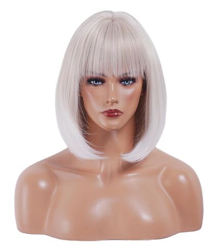 Rugelyss Short Strawberry Blonde Bob Wigs for Women Shoulder Length Straight Highlight Synthetic Hair Wigs with Bangs in Saudi Arabia