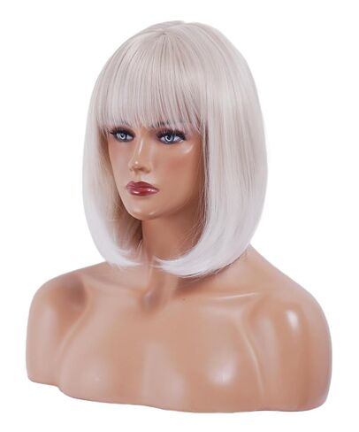 Rugelyss Short Strawberry Blonde Bob Wigs for Women Shoulder Length Straight Highlight Synthetic Hair Wigs with Bangs in Saudi Arabia