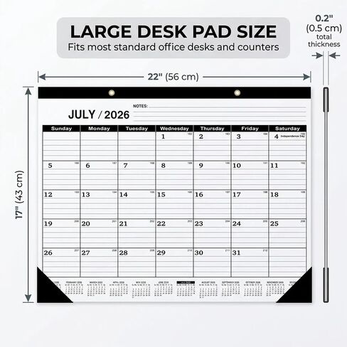 2026-2027 Monthly Desk Calendar Large 22" x 17" - 18 Month July 2026 to December 2027 Desktop Blotter with Waterproof Frosted Cover, 120g Thick Paper for Home and Office in Saudi Arabia