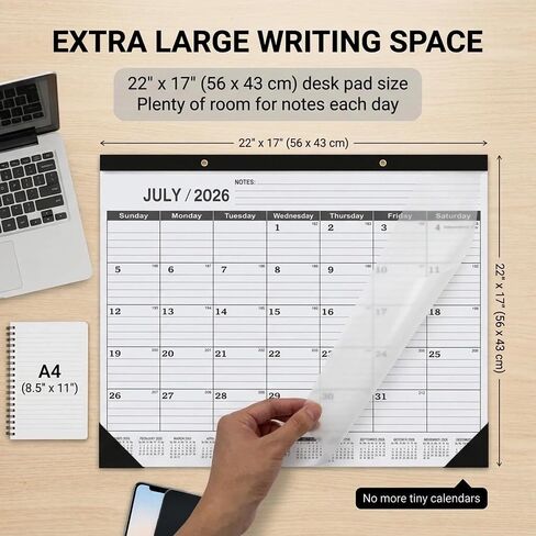 2026-2027 Monthly Desk Calendar Large 22" x 17" - 18 Month July 2026 to December 2027 Desktop Blotter with Waterproof Frosted Cover, 120g Thick Paper for Home and Office in Saudi Arabia