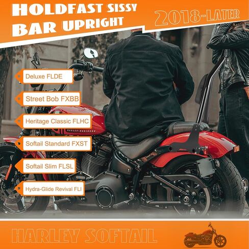 Softail Sissy Bar for Street Bob Deluxe Heritage Classic Standard Slim، 25 بوصة مسند ظهر للركاب قابل للفصل مع أجهزة إرساء لـ Harley FLDE، FLHC، FLHCS، FLSL، FXBB، FXST، FLI 2018-2026 in Kuwait