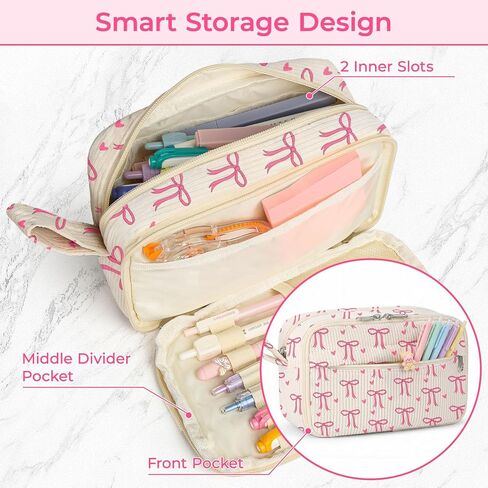 WOBAGMEN 62PCS Aesthetic School Supplies with Corduroy Pencil Case, Pastel Highlighters Gel Pens Mechanical Pencils, Cute College Essentials Set (Bow Heart) in Saudi Arabia