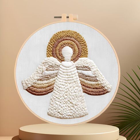 Amiiba Embroidery Starter Kit with Angel with Halo Pattern, DIY Full Range Stamped Embroidery Cross Stitch Kits for Beginners Adults (Angel) in Saudi Arabia