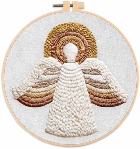 Amiiba Embroidery Starter Kit with Angel with Halo Pattern, DIY Full Range Stamped Embroidery Cross Stitch Kits for Beginners Adults (Angel) in Saudi Arabia