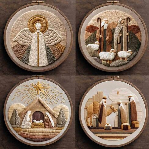 Amiiba Embroidery Starter Kit with Angel with Halo Pattern, DIY Full Range Stamped Embroidery Cross Stitch Kits for Beginners Adults (Angel) in Saudi Arabia