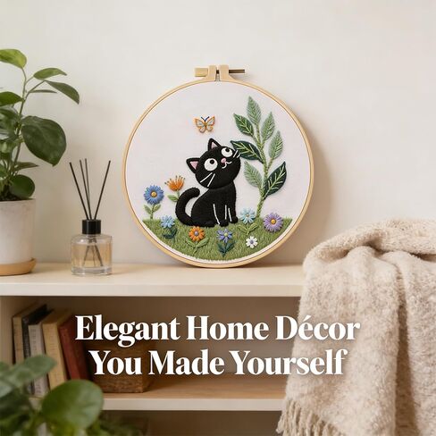 ZGEZGE Cat Embroidery Set – A Cute Black cat and Butterfly Pastoral Style DIY Embroidery Beginner Set Suitable for Both Beginners and Adults. Perfect for Handmade Gifts and Home décor. in Saudi Arabia