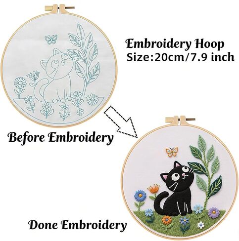 ZGEZGE Cat Embroidery Set – A Cute Black cat and Butterfly Pastoral Style DIY Embroidery Beginner Set Suitable for Both Beginners and Adults. Perfect for Handmade Gifts and Home décor. in Saudi Arabia