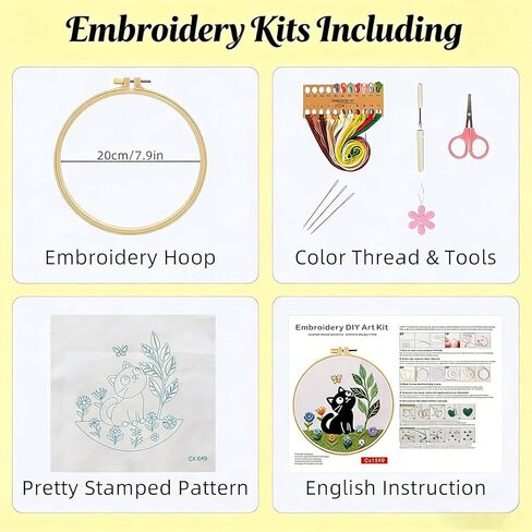 ZGEZGE Cat Embroidery Set – A Cute Black cat and Butterfly Pastoral Style DIY Embroidery Beginner Set Suitable for Both Beginners and Adults. Perfect for Handmade Gifts and Home décor. in Saudi Arabia