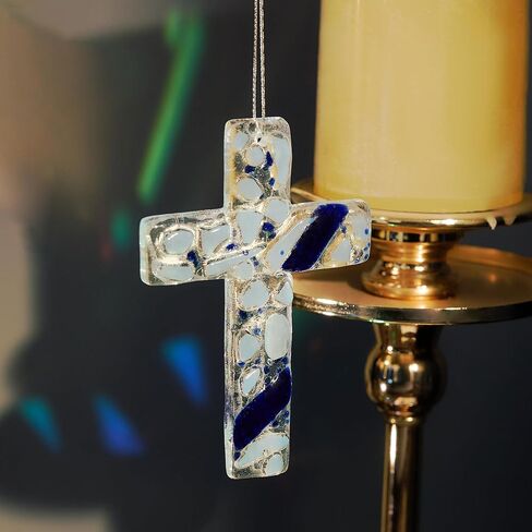 H&D HYALINE & DORA Glass Cross Hanging Ornaments for Car Rear View Mirror Charm Religious Christian Crystal Cross Cemetery Decorations for Grave(Colorful) in Saudi Arabia