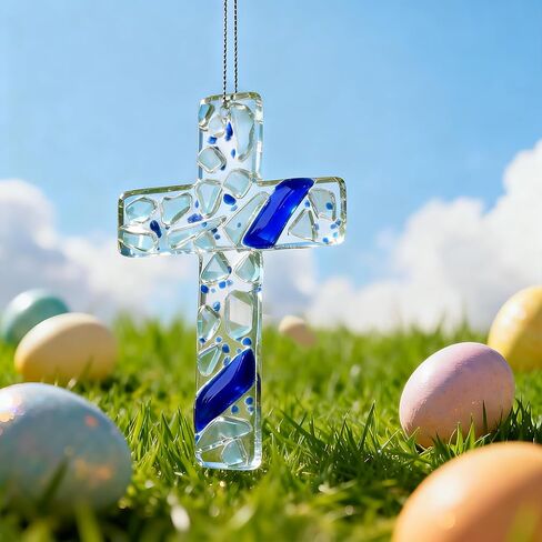 H&D HYALINE & DORA Glass Cross Hanging Ornaments for Car Rear View Mirror Charm Religious Christian Crystal Cross Cemetery Decorations for Grave(Colorful) in Saudi Arabia