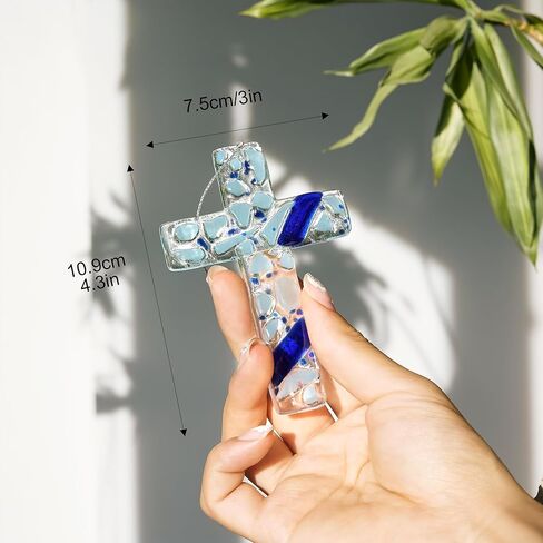 H&D HYALINE & DORA Glass Cross Hanging Ornaments for Car Rear View Mirror Charm Religious Christian Crystal Cross Cemetery Decorations for Grave(Colorful) in Saudi Arabia