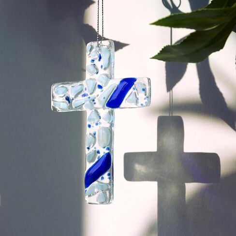 H&D HYALINE & DORA Glass Cross Hanging Ornaments for Car Rear View Mirror Charm Religious Christian Crystal Cross Cemetery Decorations for Grave(Colorful) in Saudi Arabia