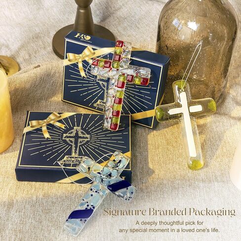 H&D HYALINE & DORA Glass Cross Hanging Ornaments for Car Rear View Mirror Charm Religious Christian Crystal Cross Cemetery Decorations for Grave(Colorful) in Saudi Arabia