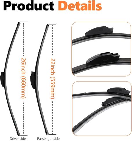 AUCERAMIC 26" + 22" Windshield Wiper Blades Fit for 2014-2024 Ram Promaster 1500 2500 3500 Base 3.6L V6 3.0L I4, Hook Connector, All-Season Wipers, driver &passenger side wiper in Kuwait