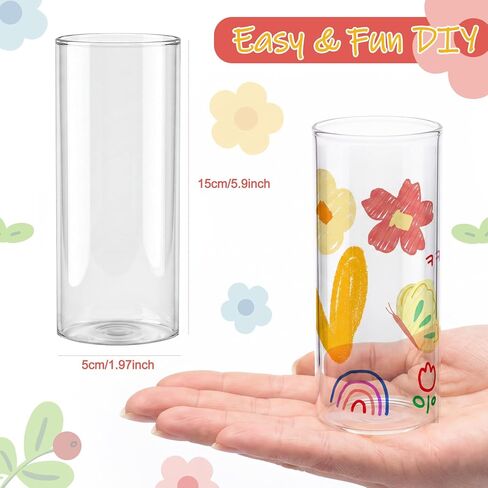 Cinrobiye 6 Set DIY Glass Vase Craft Kit, Clear Glass Flower Vase Painting Set with Decorative Flowers, Stickers and Pens for Home Decor, Creative Art Projects and Table Decoration in Kuwait