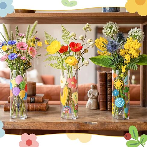 Cinrobiye 6 Set DIY Glass Vase Craft Kit, Clear Glass Flower Vase Painting Set with Decorative Flowers, Stickers and Pens for Home Decor, Creative Art Projects and Table Decoration in Kuwait