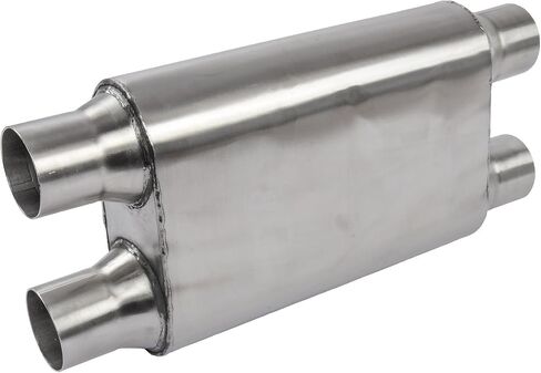 JEGS Chambered Deep-Tone Muffler | 2.5in.Dual Inlet/Dual Outlet Diameter | Stainless Steel | Overall Length Of 19in.| Muffler Body: 9in.Wide x 4in.High x 13in.Long in Kuwait