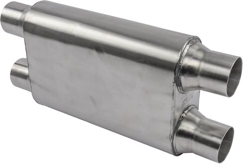 JEGS Chambered Deep-Tone Muffler | 2.5in.Dual Inlet/Dual Outlet Diameter | Stainless Steel | Overall Length Of 19in.| Muffler Body: 9in.Wide x 4in.High x 13in.Long in Kuwait