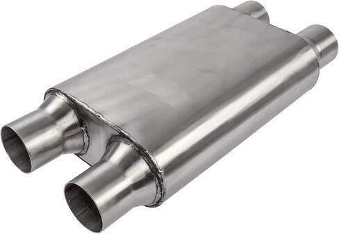 JEGS Chambered Deep-Tone Muffler | 2.5in.Dual Inlet/Dual Outlet Diameter | Stainless Steel | Overall Length Of 19in.| Muffler Body: 9in.Wide x 4in.High x 13in.Long in Kuwait