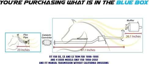 Exhaust Flex Pipe, Resonator and Muffler Compatible for 1998-2002 Honda Accord 2.3L | Stainless Steel | Northeastern Exhaust | Includes Gaskets, Clamps, Hangers and Bolt Kit | Direct-Fit Replacement in Kuwait